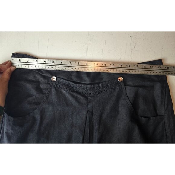 Marketplace Handiwok of India Black Wide-Leg Drop Crotch Linen-Blend Pants 1W/1X - Picture 3 of 7